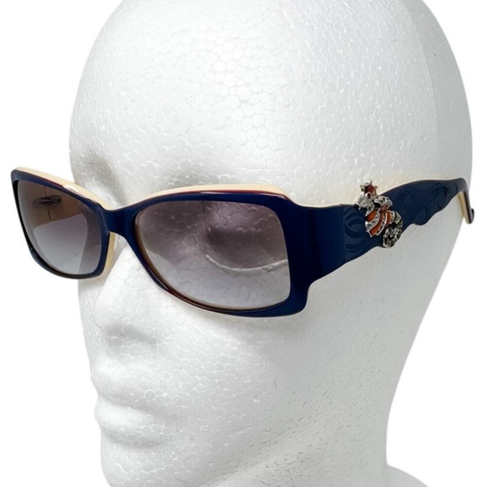 Judith Leiber vintage jeweled seahorse sunglasses w/ Laura Biagiotti case blue